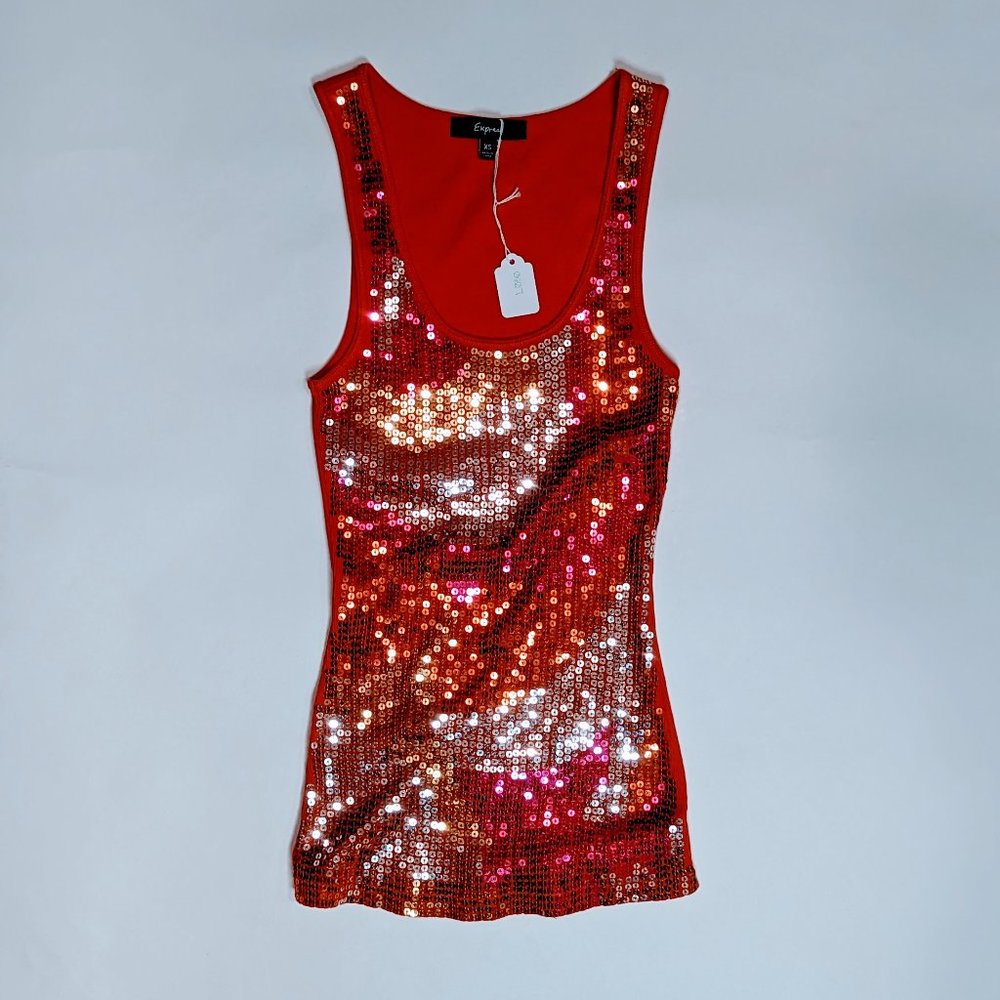 **SOLD ON DIFF PLATFORM**Y2K Vintage Express Sequin Orange Tank Top